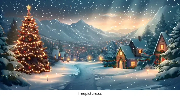 Christmas Village in Snowy Landscape