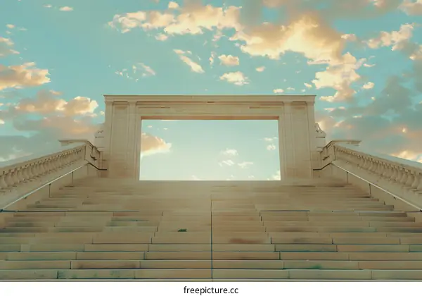 Stone Steps Leading to a Large Archway with Clouds Above