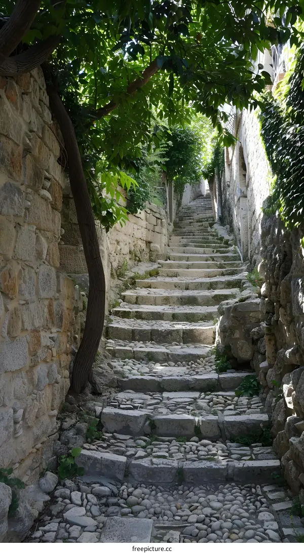 Stone Steps in a Quaint Village
