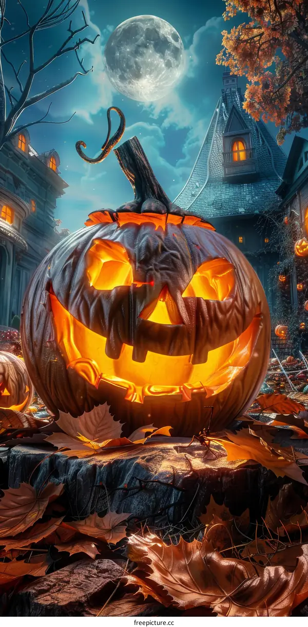 Halloween Jack-o'-Lantern at Night