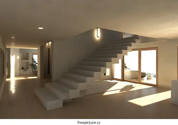 Modern Minimalist Staircase Design in Open Plan Home