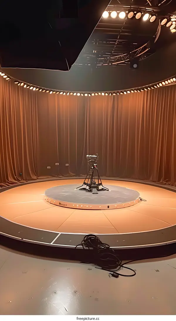 Empty Stage with Rotating Platform and Camera Tripod