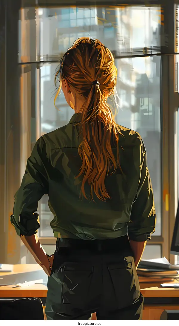 woman looking out the window