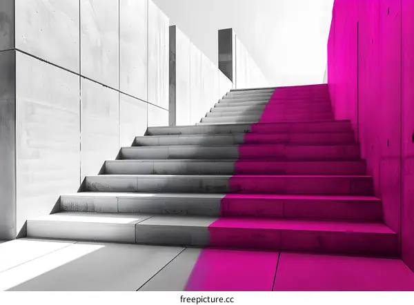 Concrete Staircase With Pink Line