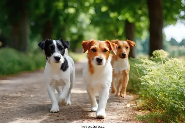 Three Dogs Walking on a Countryside Path