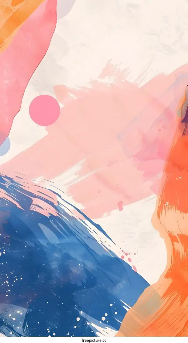 Abstract Painting with Pink Blue and Orange Colors