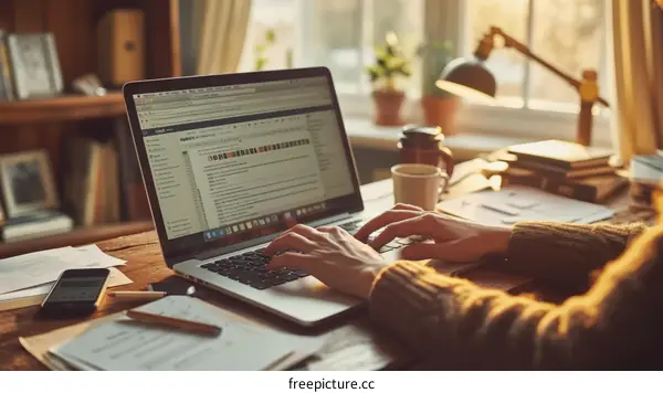 woman working on laptop at home