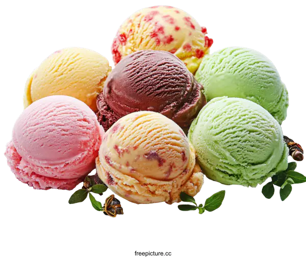 [Transparent Background PNG]Delicious Variety of Colorful Ice Cream Scoops