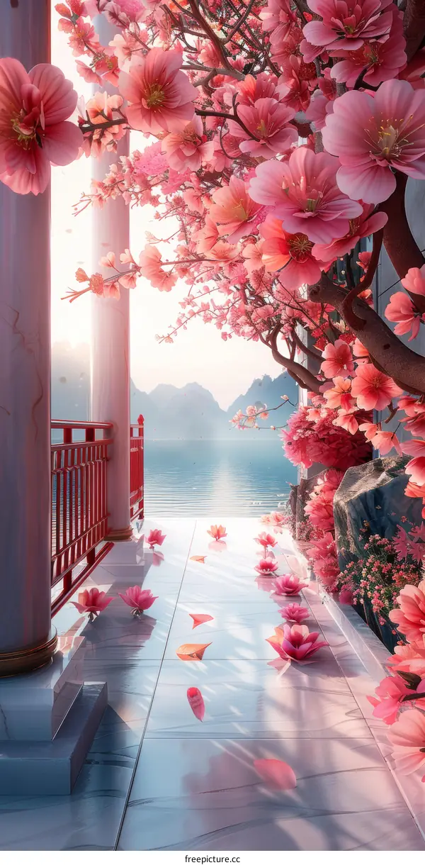 Cherry Blossoms in Bloom on a Balcony