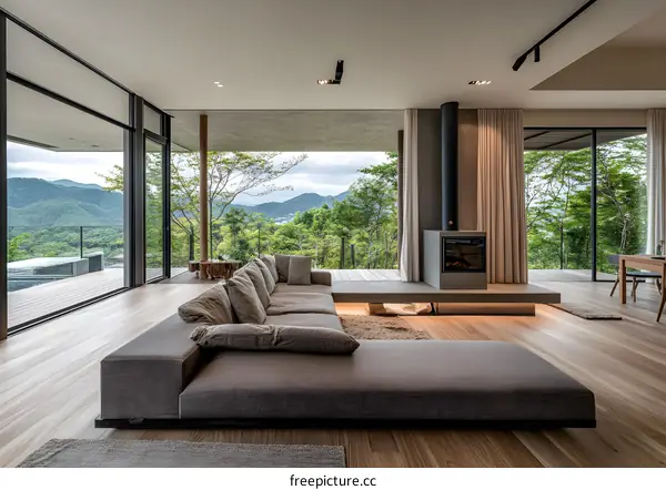 Modern Living Room with Mountain View and Fireplace