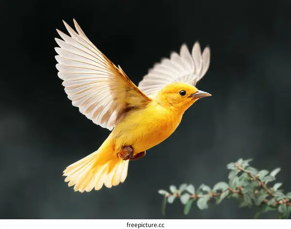 Vibrant Yellow Bird in Flight