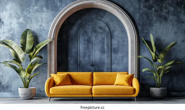 Modern Interior Design Living Room with Yellow Sofa