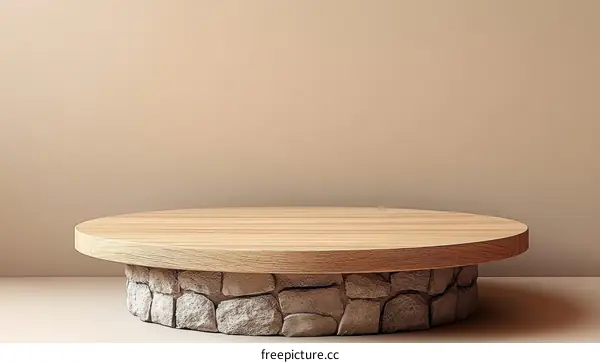 Wooden Round Display Platform with Stone Base
