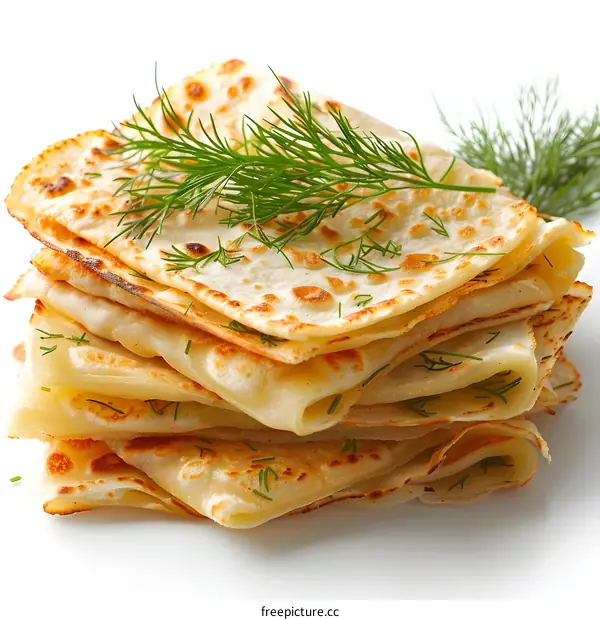 Stack of delicious homemade pancakes with fresh dill