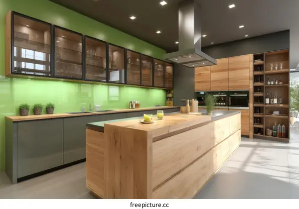 Modern Kitchen Interior Design with Green and Wood Accents