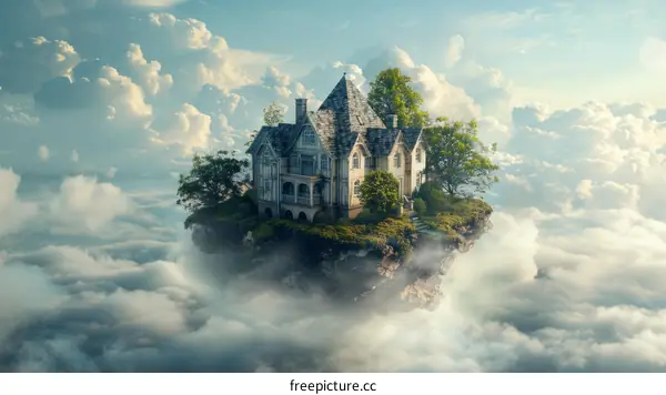 A house floating in the clouds