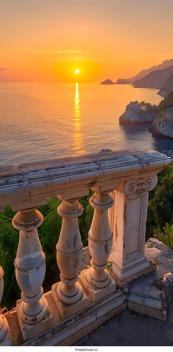 Sunset over the Sea from a Balcony