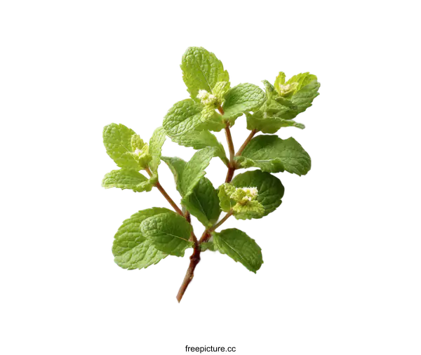 [Transparent Background PNG]Fresh Mint Sprig on White Background