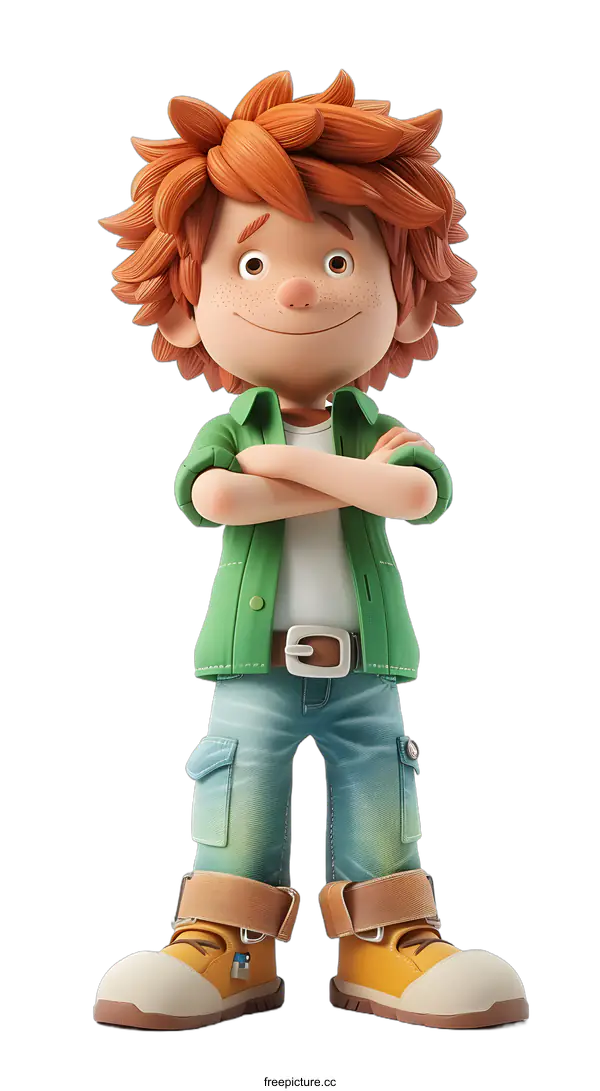 [Transparent Background PNG]Confident Cartoon Boy with Crossed Arms