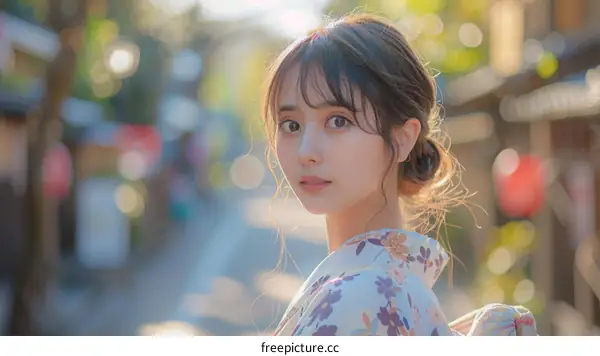 Asian Woman in Traditional Japanese Kimono