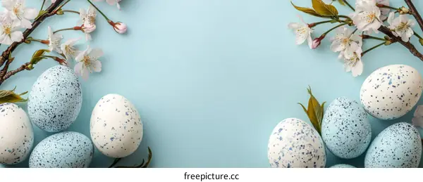 Pastel Easter Eggs with Cherry Blossoms Background