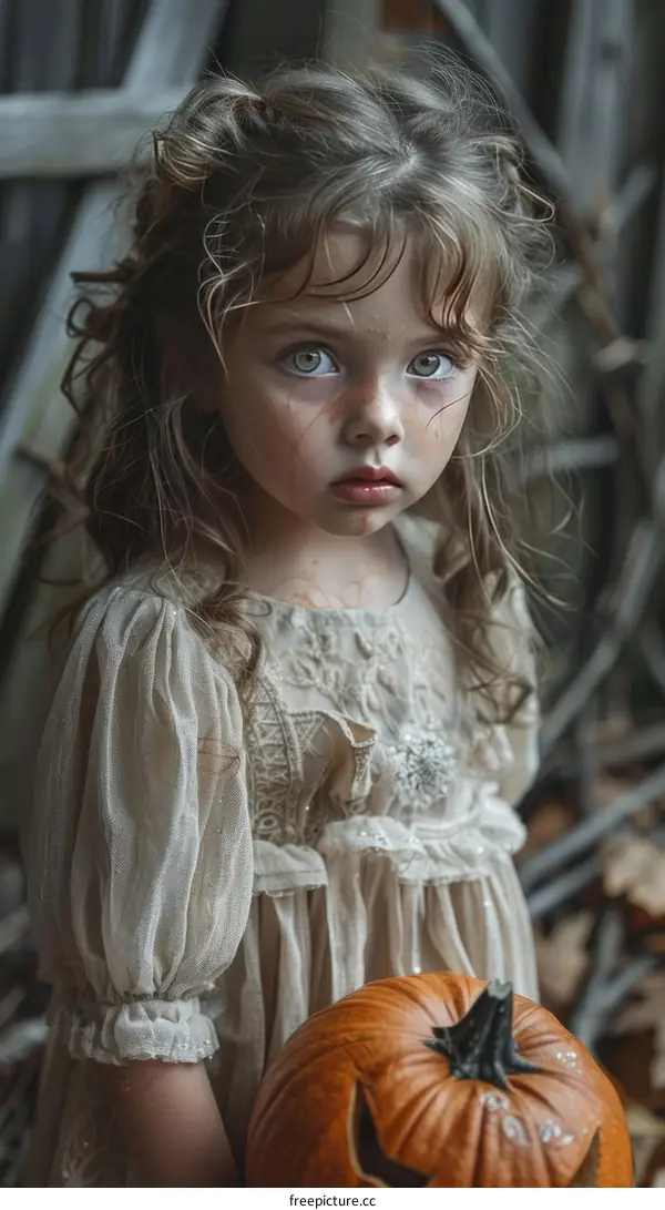 A Little Girl in a Halloween Costume in the Forest