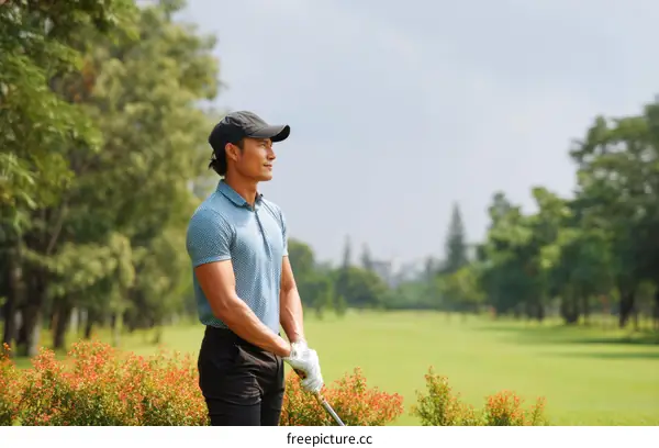 Golf Player Concentrating on the Course