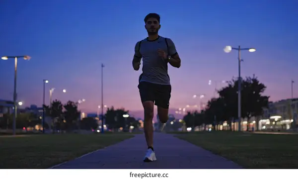 Evening Running Man on Sidewalk