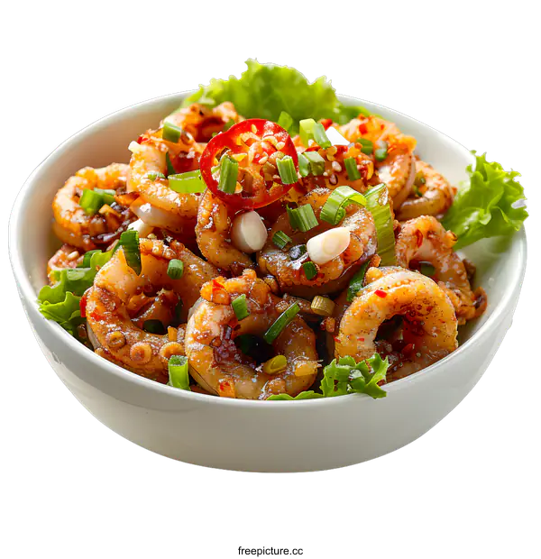[Transparent Background PNG]Fried spicy squid rings with lettuce