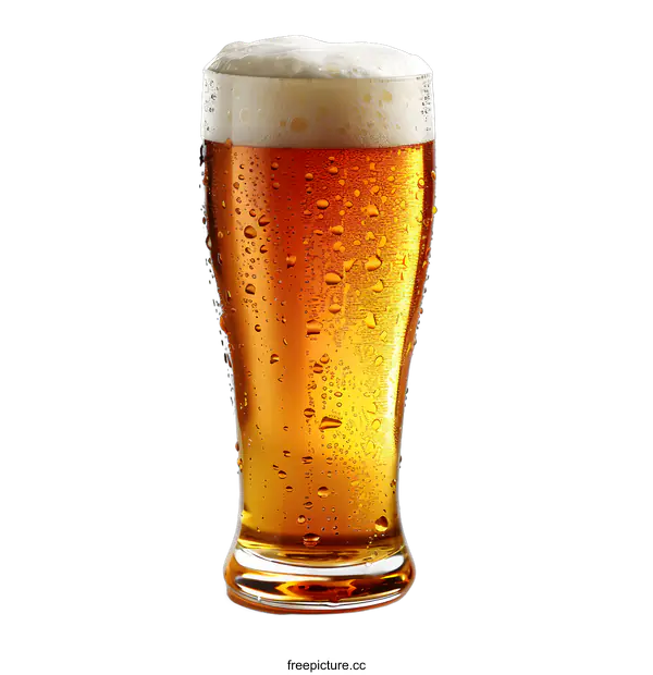 [Transparent Background PNG]Cold Glass of Beer with Condensation
