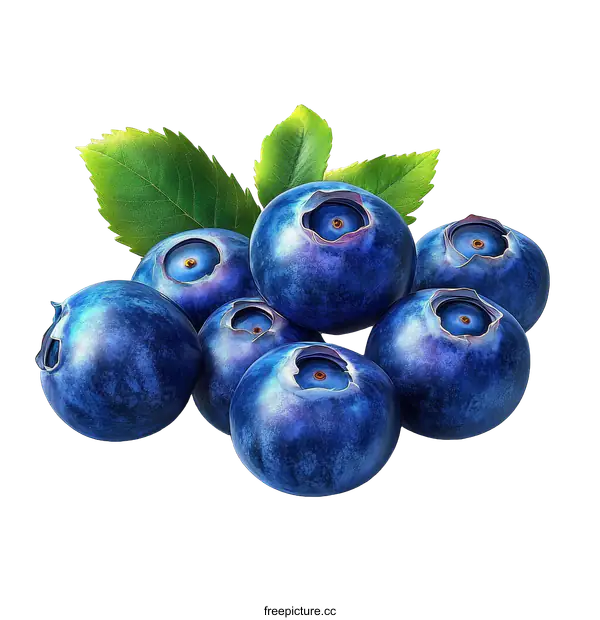 [Transparent Background PNG]Freshly Picked Blueberries with Leaves