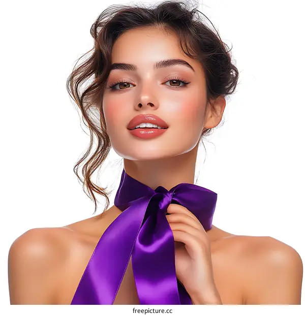 Beautiful Woman with Purple Ribbon