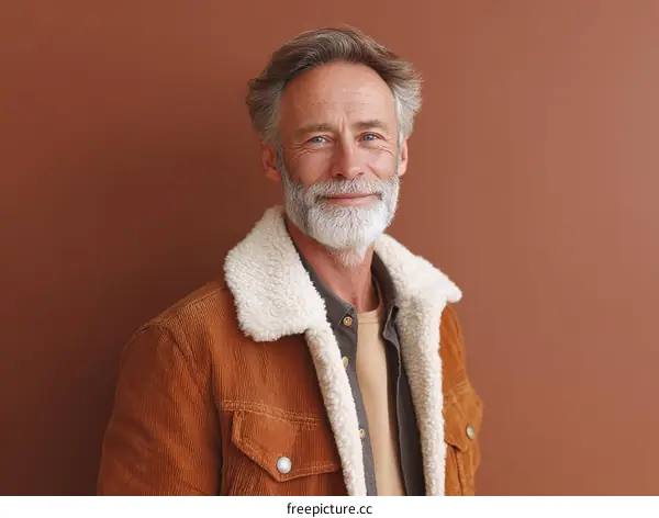 Portrait of a Smiling Senior Man in a Corduroy Jacket