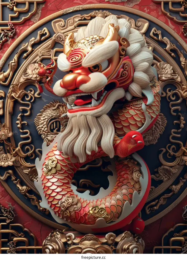 Ornate Chinese Dragon Sculpture Illustration