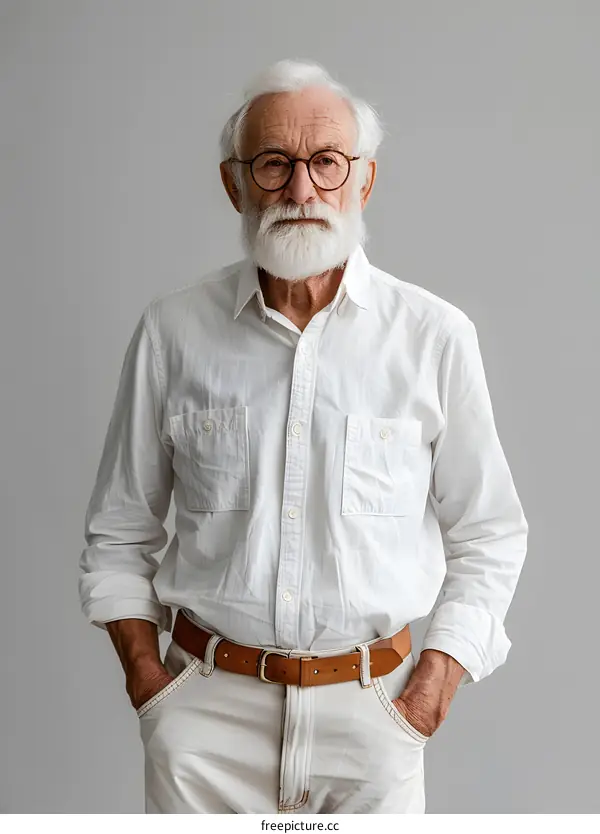 portrait of an old man with white beard and glasses