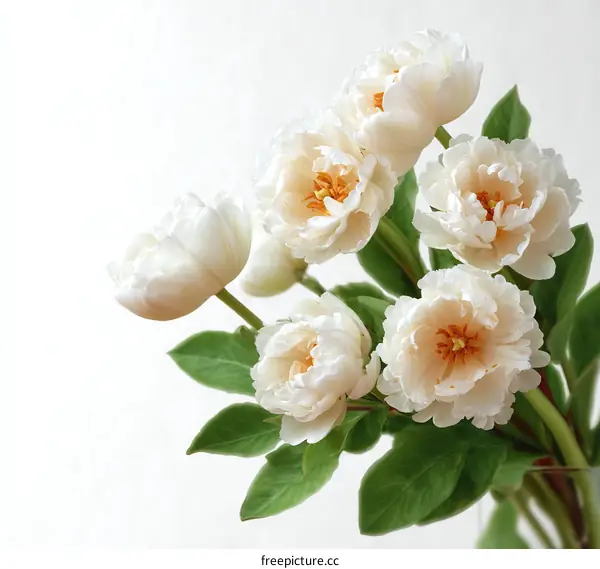 Delicate Bouquet of White Peonies and Tulips