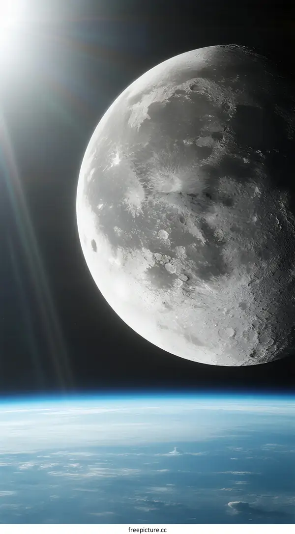 Full Moon Rising Over Earth's Horizon in Space
