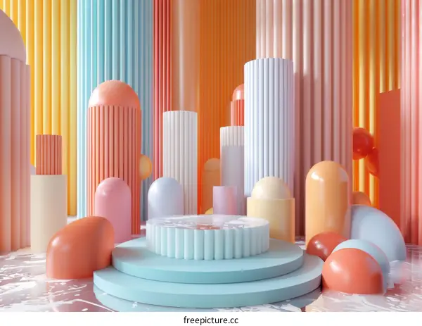 The combination of geometric shapes and soft colors