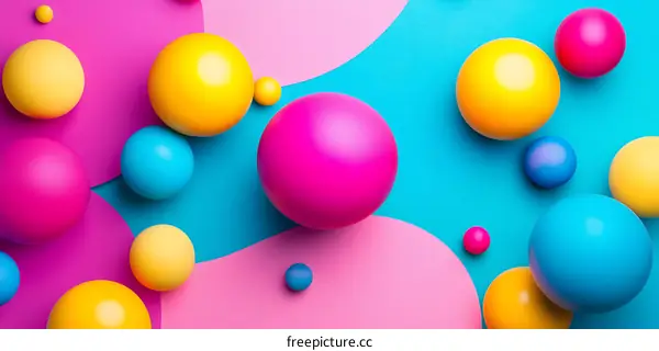 Colorful Spheres and Circles on Blue Background Abstract