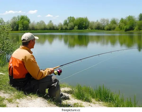 Fisherman Sitting By The Lake