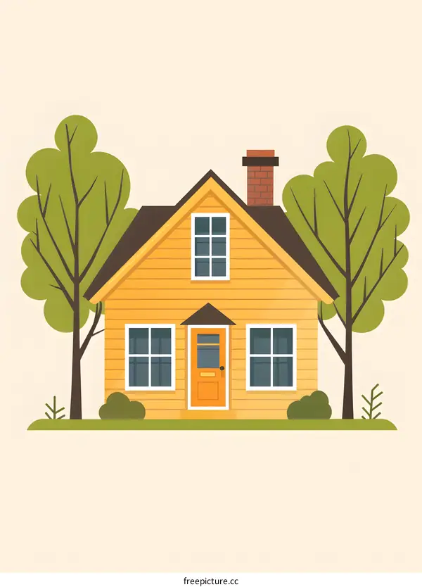 Yellow House with Green Trees