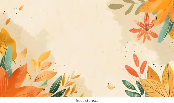 Autumn Leaves Floral Watercolor Illustration Background