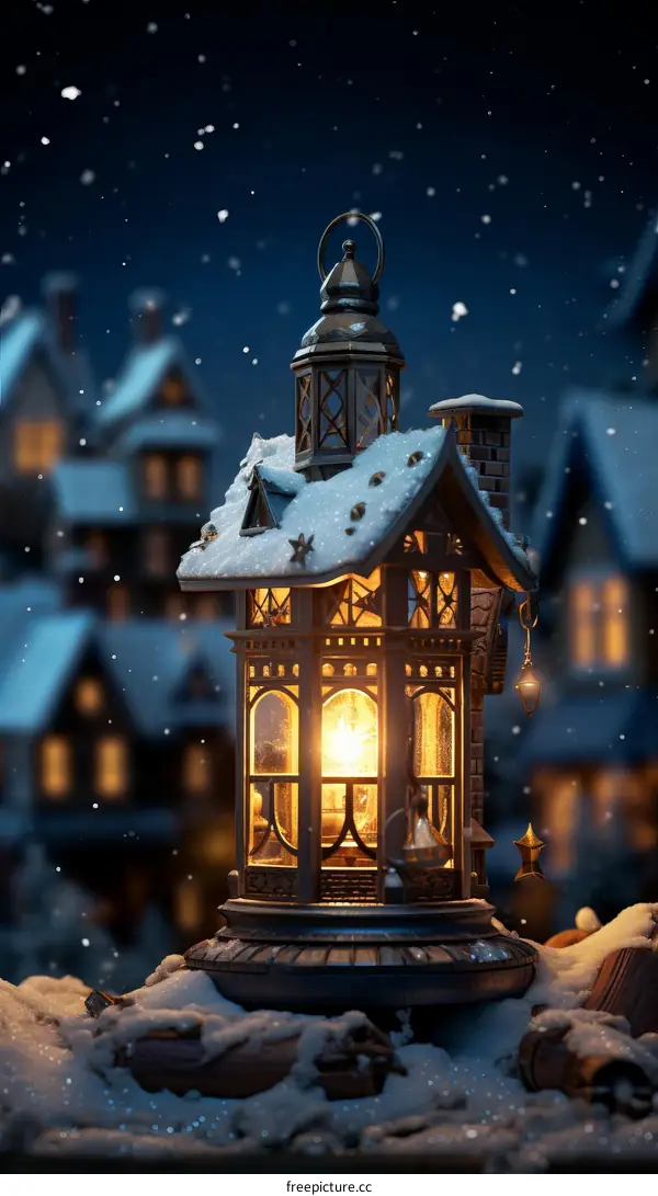 A beautiful lantern in a snowy village
