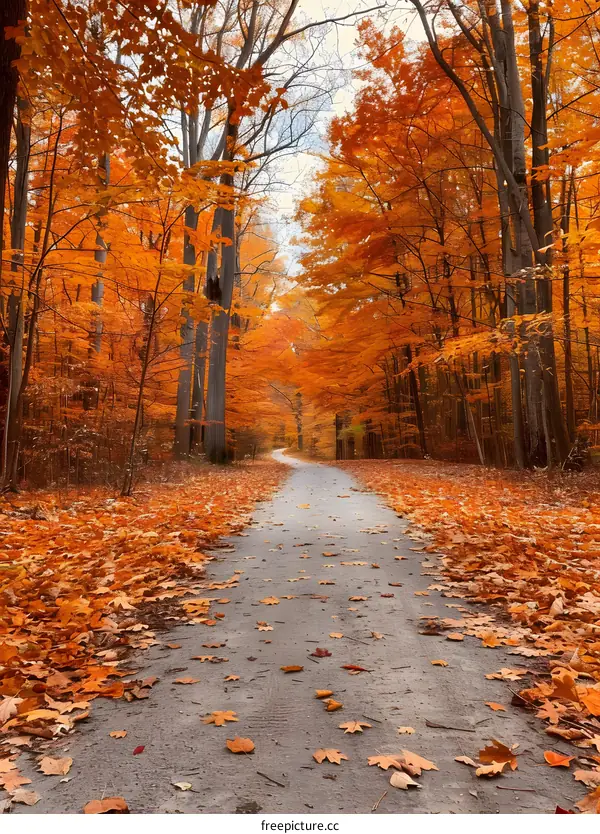Autumn Path Through Colorful Forest