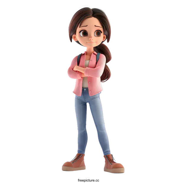 [Transparent Background PNG]Cartoon Girl Standing With Arms Crossed