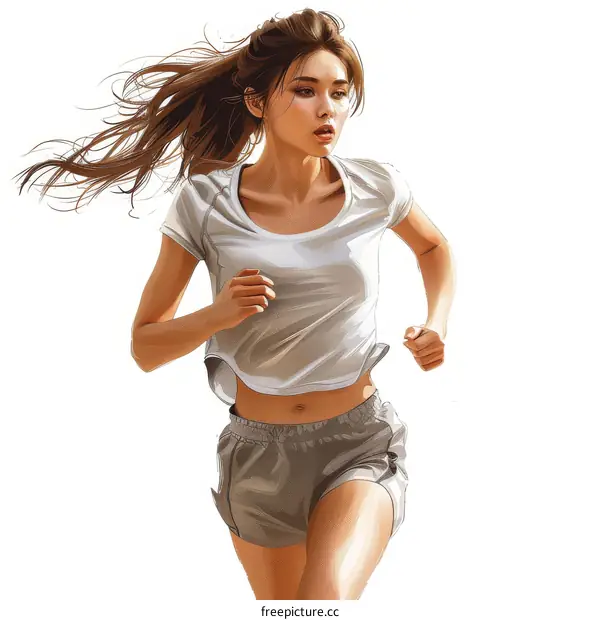 Young Asian Woman Running on Track