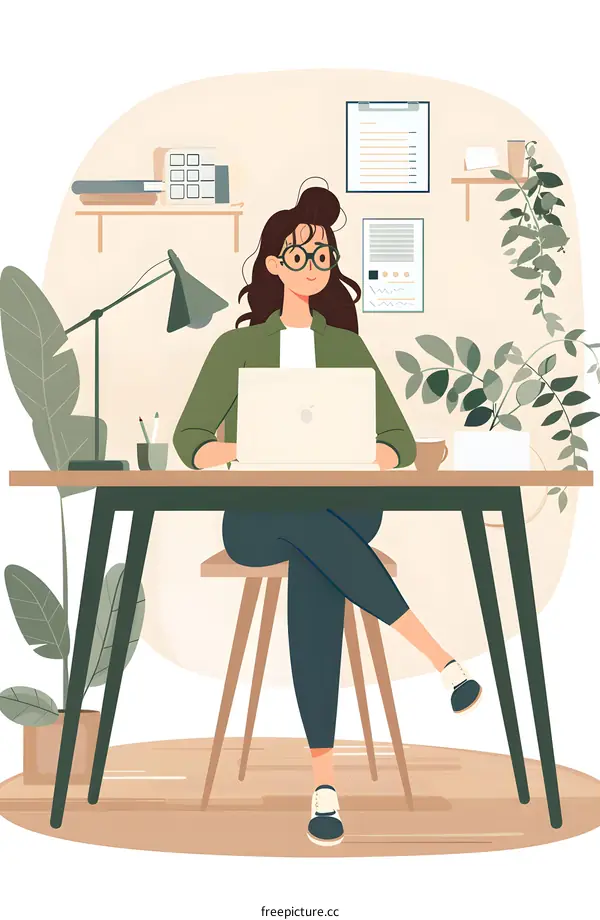 Woman Working on Laptop at Desk