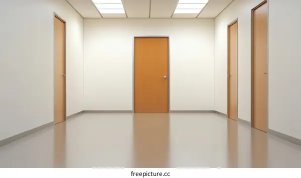 Empty Corridor with Wooden Doors