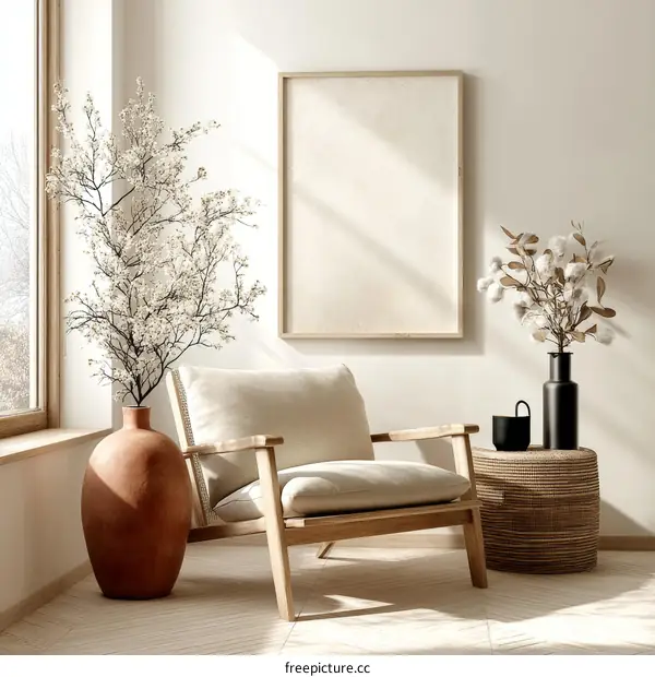 Modern Minimalist Living Room Mockup with Empty Frame