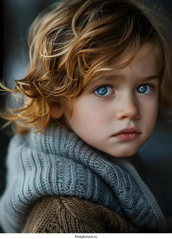 Portrait of a young boy with blond hair and blue eyes